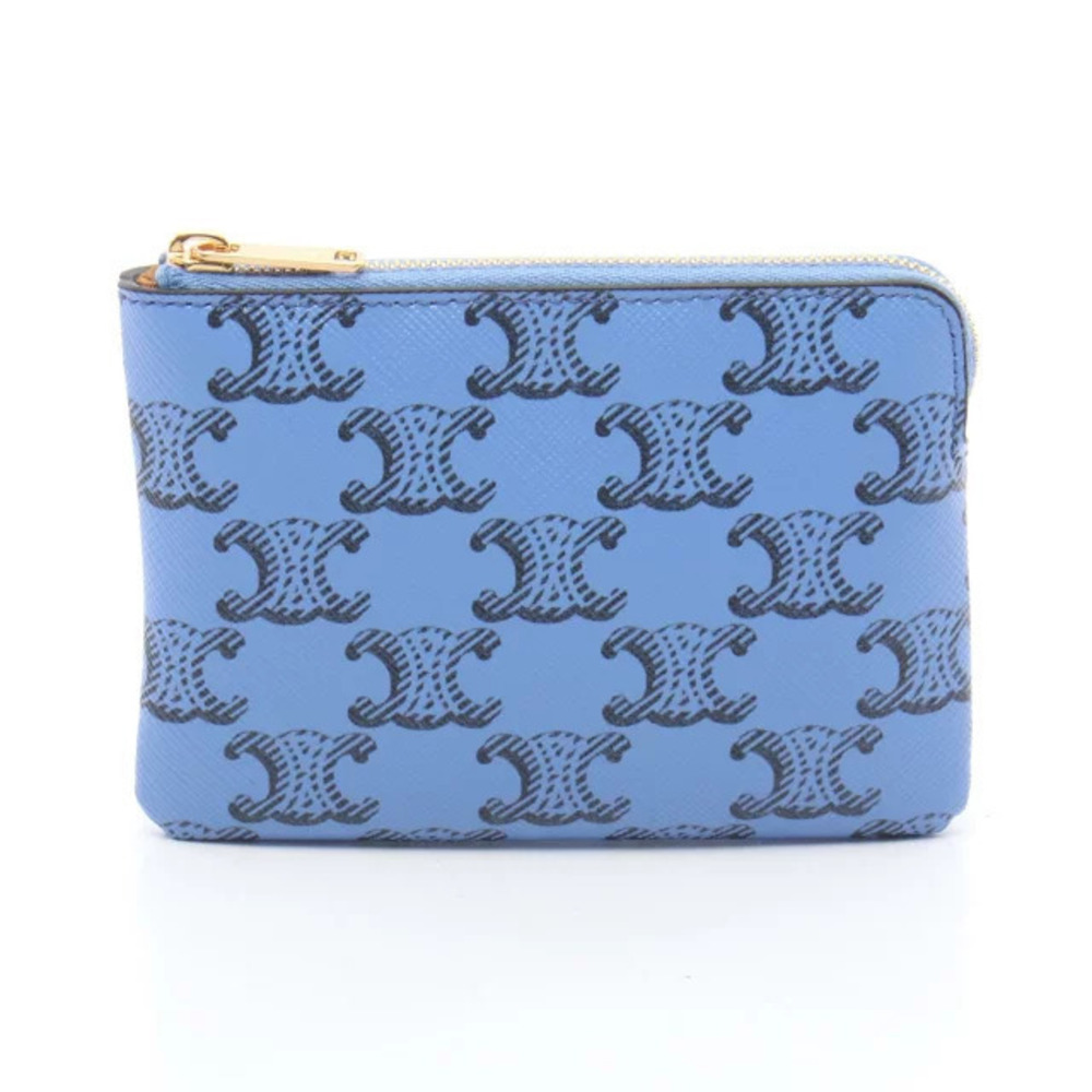 Celine Triomphe Keyring coin case Wallet Blue Black